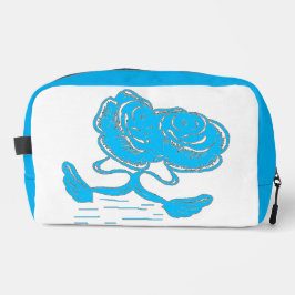 Elegante toilettas in azuurblauw met bloemenmotief toilettasje