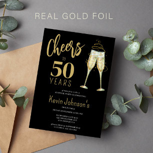 Elegante toosten op 50 jaar 50ste verjaartagsfeest folie uitnodiging