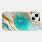 Elegante Topaz Blauwe Goud Aderen Marmer Monogram Case-Mate iPhone Case (Achterkant (horizontaal))