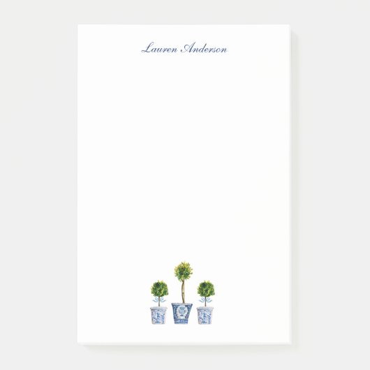 Elegante topiary in blauwe en witte potten  post-it® notes (Voorkant)