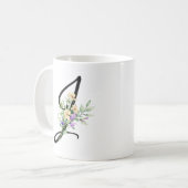 Elegante Topografie Letter "J" Waterverf Flowers Koffiemok (Voorkant links)