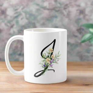 Elegante Topografie Letter "J" Waterverf Flowers Koffiemok