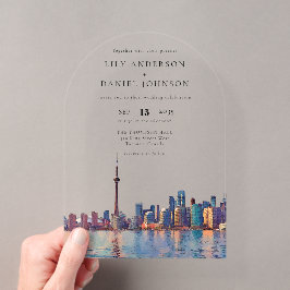 Elegante Toronto Silhouette Watercolor Trouwboog Acryl Uitnodigingen