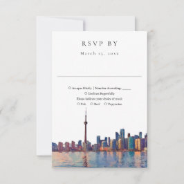 Elegante Toronto Silhouette Watercolor Trouwkaart RSVP Kaartje
