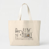 Elegante Tote Bag met Handgetekende Oude Stad (Voorkant)