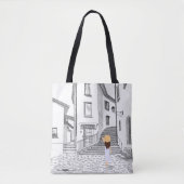 Elegante Tote Bag met Handgetekende Oude Stad (Voorkant)