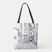 Elegante Tote Bag met Handgetekende Oude Stad (Achterkant)