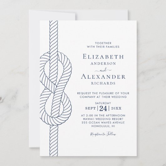 Elegante touw knoop nautische bruiloft kaart (Voorkant)