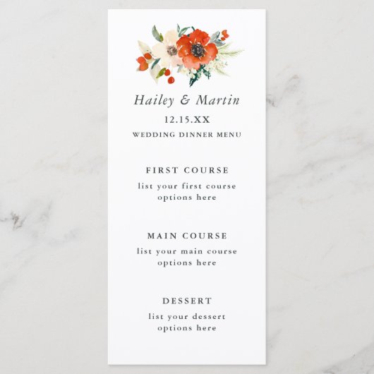 Elegante Tradities Bloemkaart trouwmenu Menu (Voorkant)