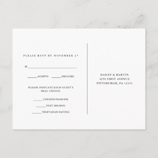 Elegante Tradities Bloemstuk RSVP met maaltijdkeuz Uitnodiging Briefkaart (Achterkant)