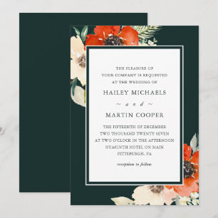 Elegante Tradities Rode Bloemen Boeket bruiloft Kaart
