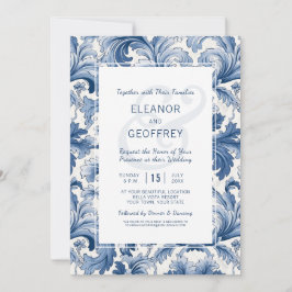 Elegante Traditionele Blauw en Wit Gegraveerde Dam Kaart
