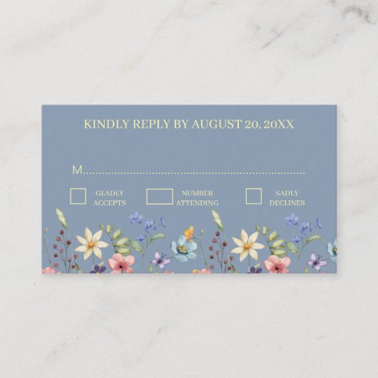 Elegante Traditionele Bloemen Dusty Blue Wedding R Informatiekaartje (Voorkant)