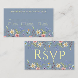 Elegante Traditionele Bloemen Dusty Blue Wedding R Informatiekaartje