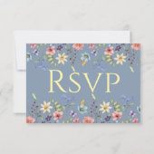 Elegante Traditionele Bloemen Dusty Blue Wedding R RSVP Kaartje (Achterkant)