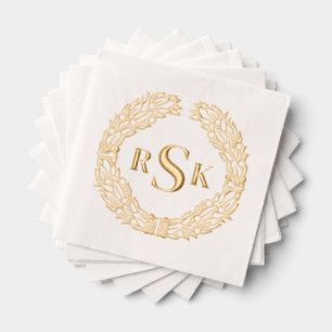 Elegante traditionele bloemenkrans monogram bruilo folie servetten