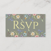 Elegante Traditionele Bloemensalie Groene bruiloft Informatiekaartje (Achterkant)