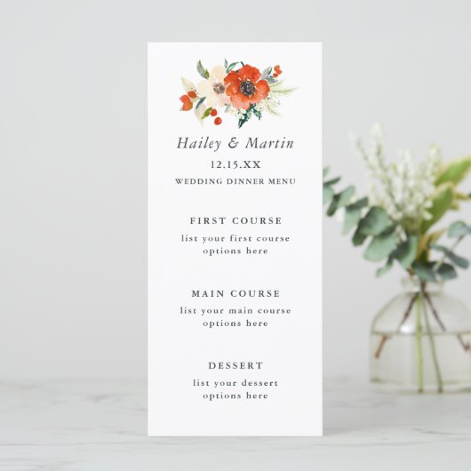 Elegante traditionele bloemige trouwmenu kaart (Staand voorkant)