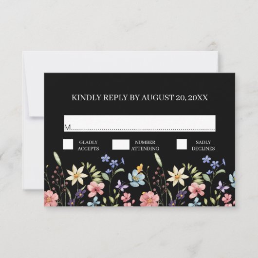 Elegante traditionele bloemige wilde bloemen bruil RSVP kaartje (Voorkant)