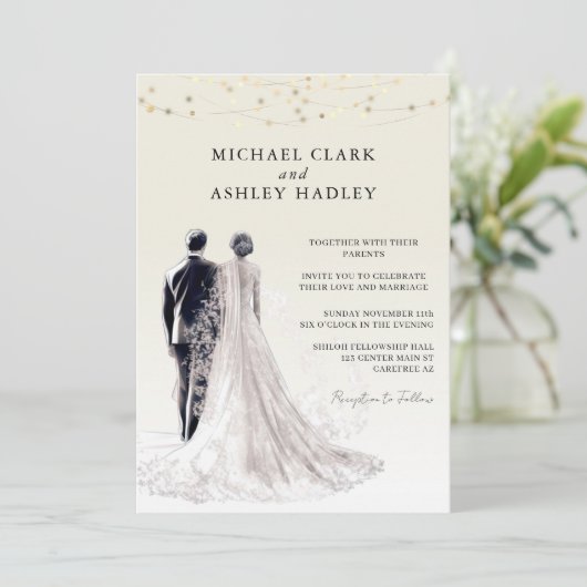 Elegante traditionele bruid bruidegom bruiloft kaart (Staand voorkant)