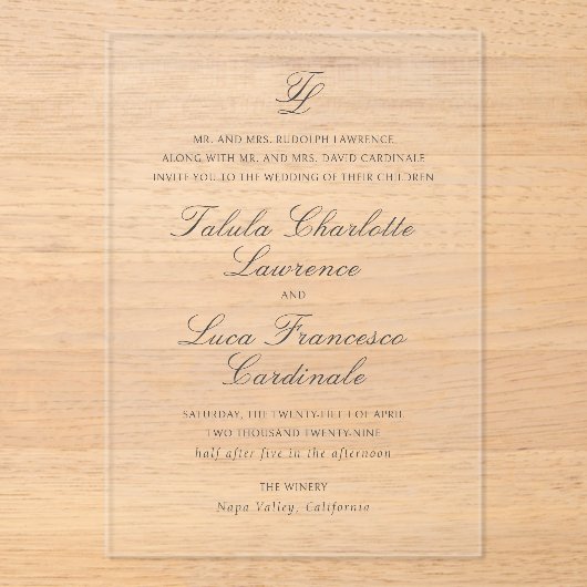 Elegante traditionele bruiloft acryl uitnodigingen (Voorkant)