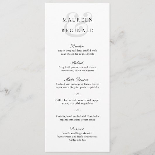 Elegante Traditionele Bruiloft Menu (Voorkant)