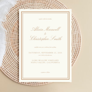Elegante traditionele chique ivoor tan bruiloft kaart