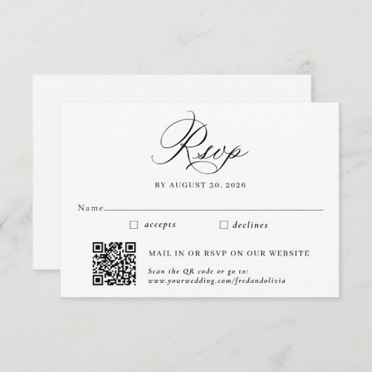 Elegante traditionele en QR-code bruiloft RSVP Informatiekaartje (Voorkant / Achterkant)