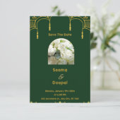 Elegante traditionele Indiase bruiloft in groen en RSVP Kaartje (Staand voorkant)