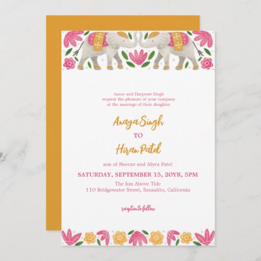 Elegante traditionele Indiase olifanten bruiloft Kaart (Voorkant / Achterkant)