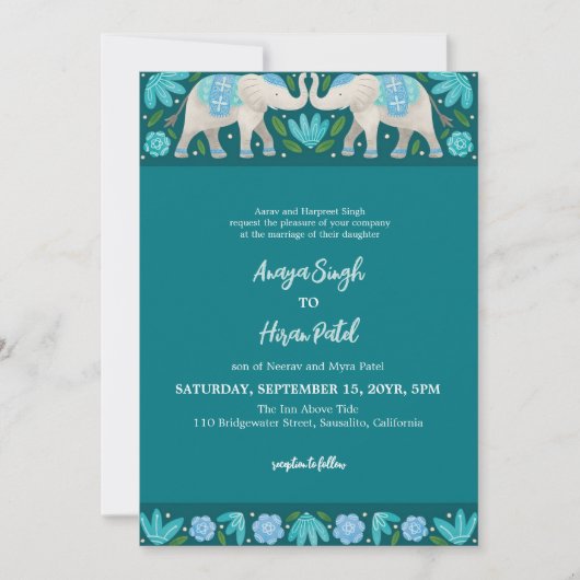 Elegante traditionele Indiase olifanten bruiloft Kaart (Voorkant)