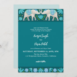 Elegante traditionele Indiase olifanten bruiloft Kaart