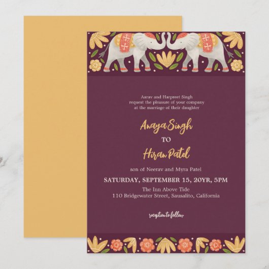 Elegante traditionele Indiase olifanten bruiloft Kaart (Voorkant / Achterkant)