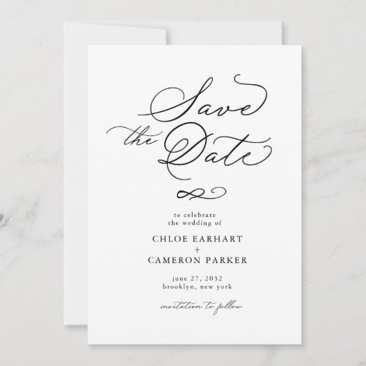 Elegante traditionele kalligrafie script bruiloft save the date (Voorkant)