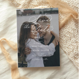 Elegante traditionele kalligrafie trouwfoto save the date