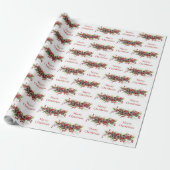Elegante traditionele kerstkrans holly berry cadeaupapier (Uitgerold)