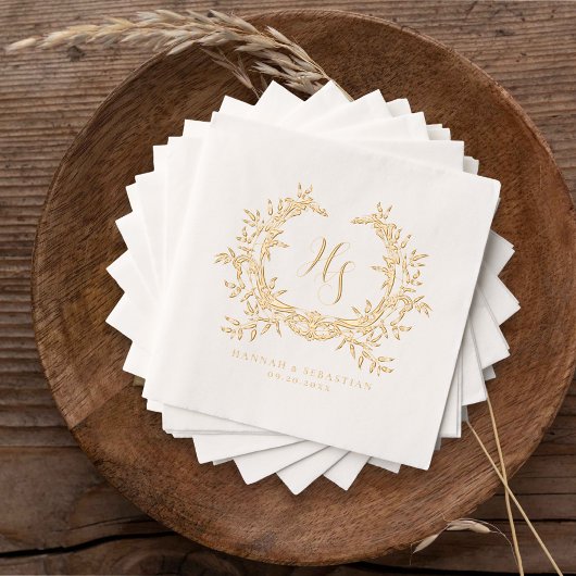 Elegante Traditionele Klassieke Monogram Crest Wed Folie Servetten