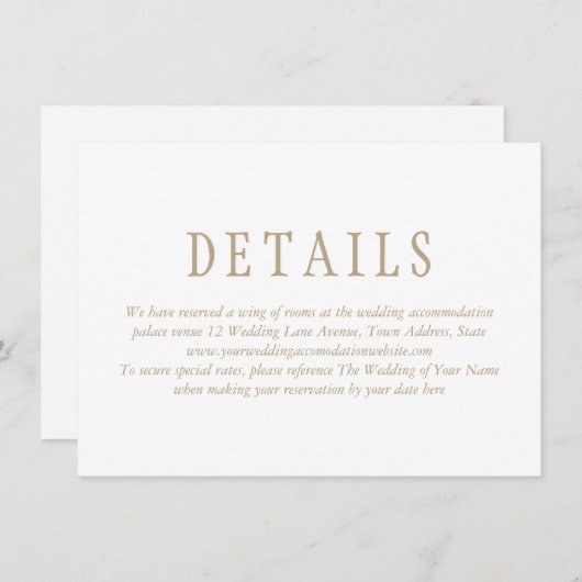 Elegante traditionele minimalistische bruiloft det informatiekaartje (Voorkant / Achterkant)