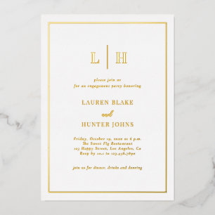 Elegante traditionele monogram gouden verlovingsfe folie uitnodiging