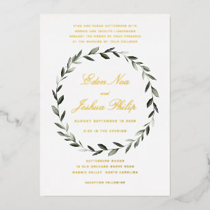 Elegante traditionele olijftakkrans II goud Folie Uitnodiging