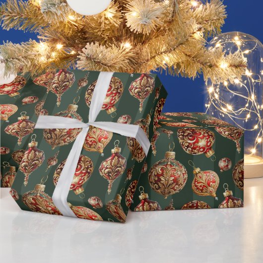 Elegante traditionele rode en gouden kerstballen cadeaupapier (Feestdagen)
