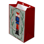 Elegante traditionele rode vrolijke kerst notenkra medium cadeauzakje (Voorkant Gekanteld)