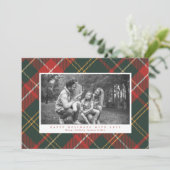 Elegante traditionele rood en groen geplakte foto feestdagenkaart (Staand voorkant)