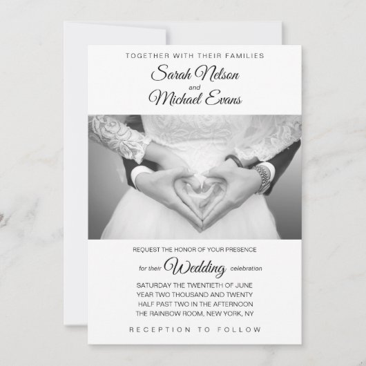 Elegante traditionele zwart-wit foto bruiloft kaart (Voorkant)