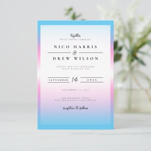 Elegante Trans Pride bruiloft Kaart (Staand voorkant)