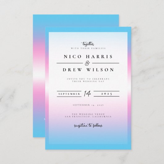 Elegante Trans Pride bruiloft Kaart (Voorkant / Achterkant)