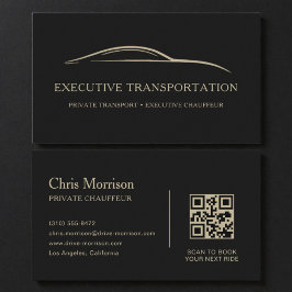 Elegante Transport Auto QR Code Zwart & Goud Visitekaartje