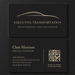Elegante Transport Auto QR Code Zwart & Goud Visitekaartje
