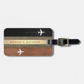 Elegante Traveller Bruin en Zwart Lederen monogram Bagagelabel (Voorkant horizontaal)