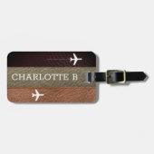 Elegante Traveller Bruin en Zwart Lederen monogram Bagagelabel (Voorkant horizontaal)